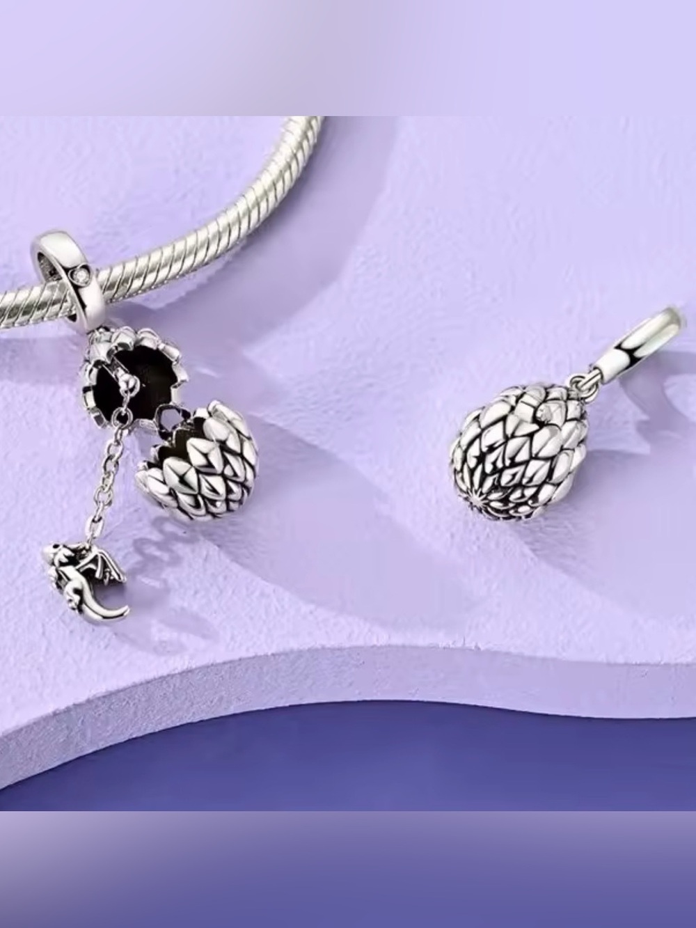 Pandora Silver Dragon Egg Dangle Charm Bracelet